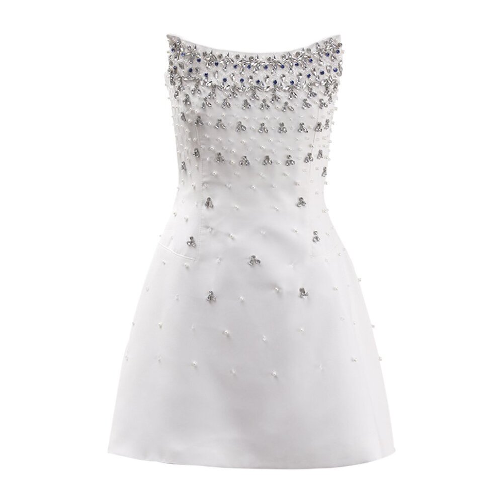 NWT Embellished Crystal Pearl Bridal Mini Dress - Picture 3 of 6
